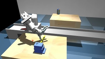 Simulation for hinge moving on Mujoco by WAM Arm and Hand embedded with tactile sensors