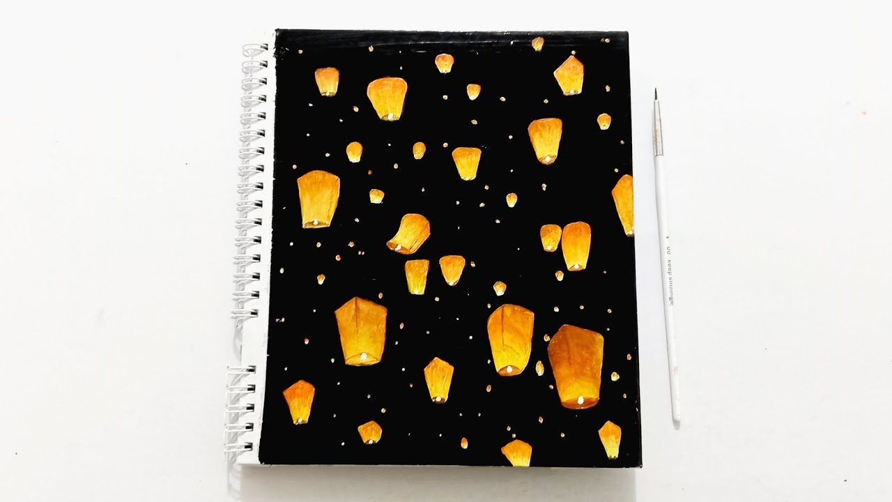How to paint sky lantern || Acrylic painting tutorial for beginners ...