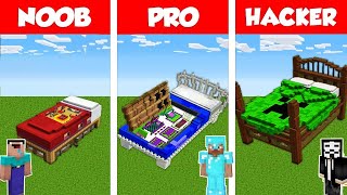 Minecraft INSIDE BED HOUSE BASE BUILD CHALLENGE - NOOB vs PRO vs HACKER - Animation