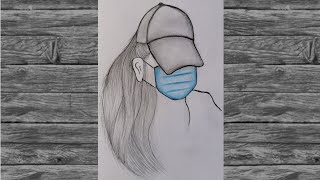 رسم سهل / رسم بنت ترتدي كمامة /Drawing of a girl wearing a mask.