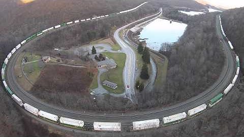 Horseshoe Curve Aerial Video - Full Train Around The Curve, Altoona, PA