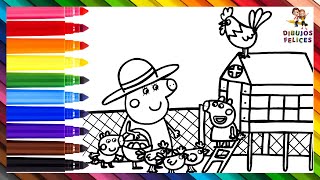 Dibuja y Colorea A Peppa Pig, George Pig Y La Abuela Pig En El Gallinero  Dibujos Para Niños