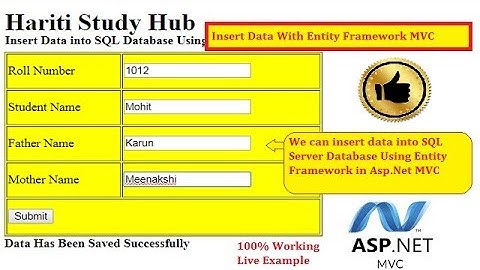 Insert Data into SQL Database Using Entity Framework in Asp.Net MVC | Hindi | Free Online Classes