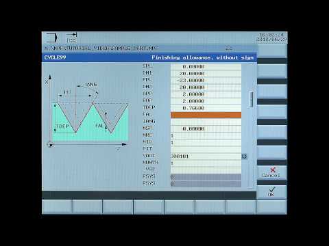 SINUMERIK 808D Tutorial Turning Part 14 - Cycle99 Thread