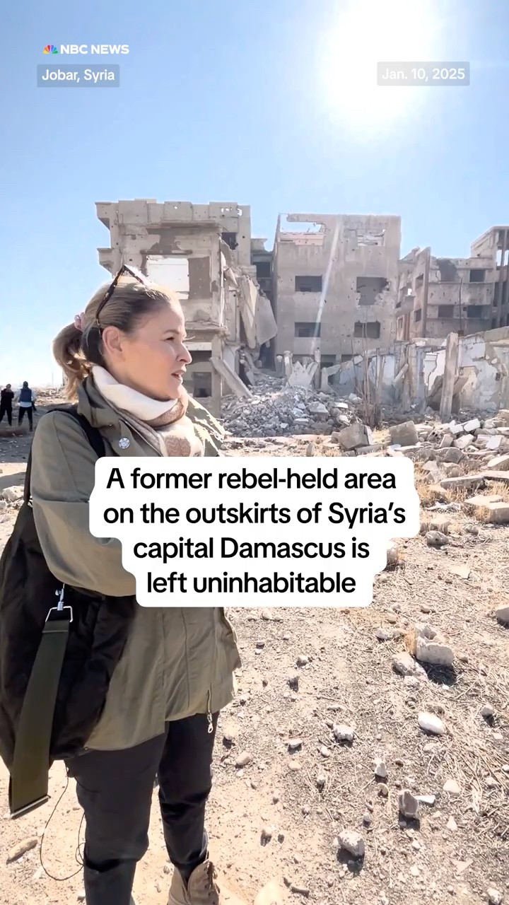 A former rebel-held area on the outskirts of Syria's capital Damascus is left uninhabitable