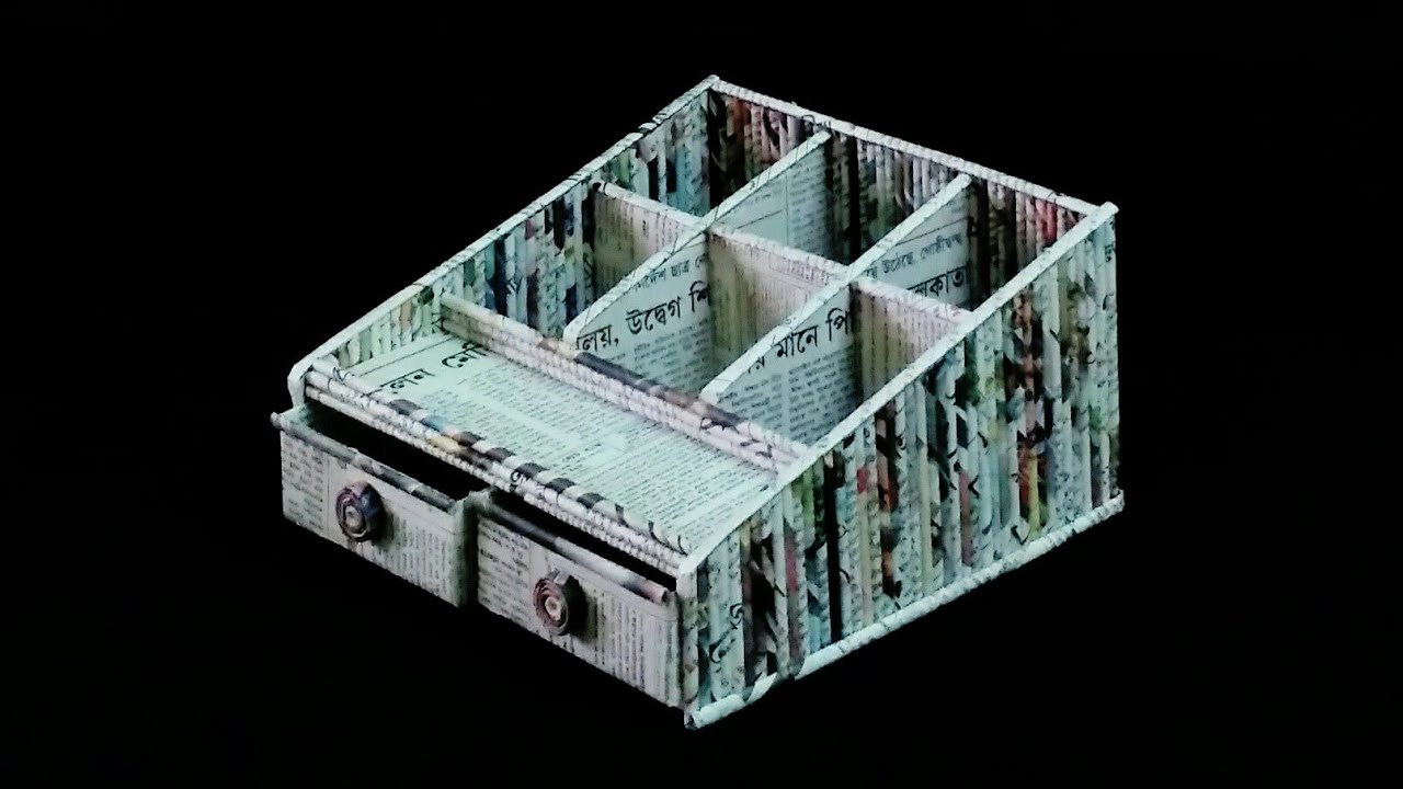 How to make a Stationery /Desk Organizer using cardboard and newspaper ...