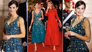 Queen Letizia Stuns in Carolina Herrera Embroidered Silk Cocktail Dress for Buenos Aires Gala Dinner