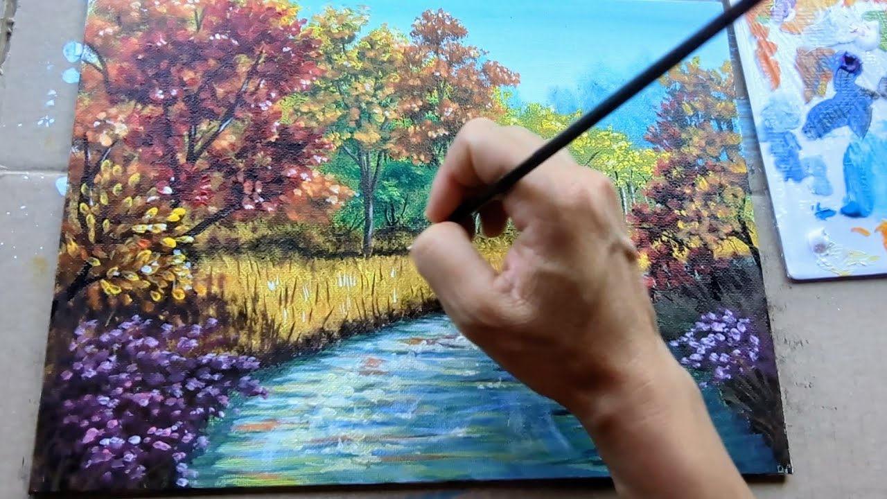 Autumn painting ideas / Landscape painting tutorial for beginners 