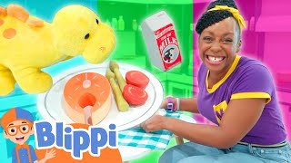 meekahs dinner food play with dragon friends blippi learn colors and science