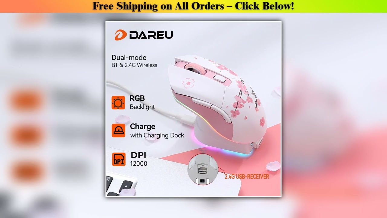 DAREU Dual Modes Gamer Mouse RGB 2.4G Wireless Wired Gaming Mice Built-in 930mAh Recharging