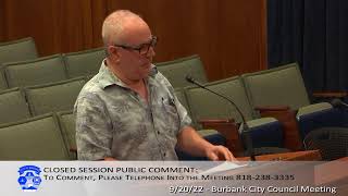 Burbank City Council Closed Session Meeting - September 20, 2022 Burbank City Council Closed Session Meeting - September 20, 2022
