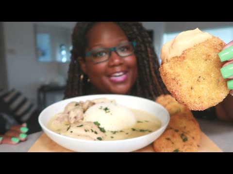 southern-comfort-fried-green-tomatoes-stewed-chicken-and-rice-recipe-mukbang