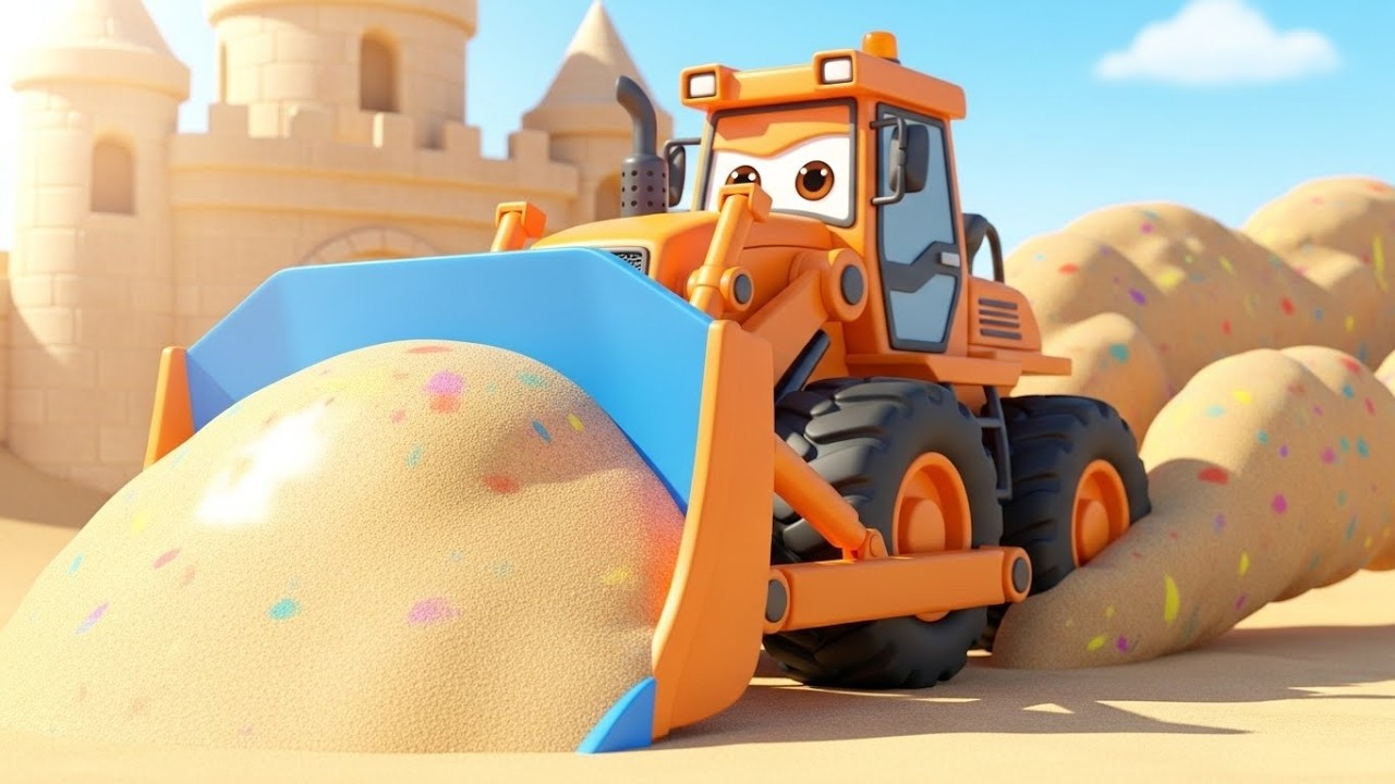 Счастливый Бульдозер строит замок из песка 🚜🏰🏖️ | Мультфильм для детей и весёлые приключения