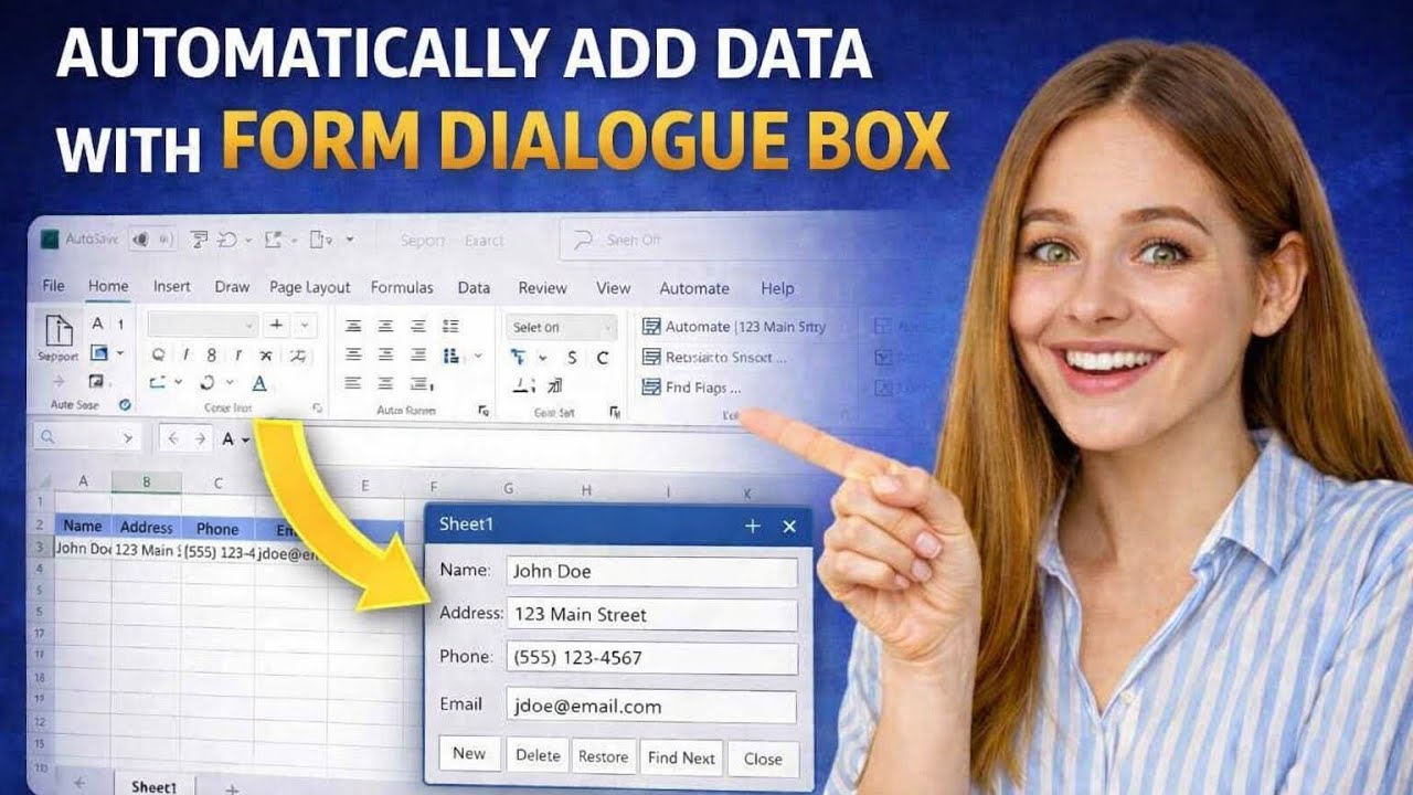 Automate Data Entry in Excel with a Built-in Form Dialogue Box - YouTube