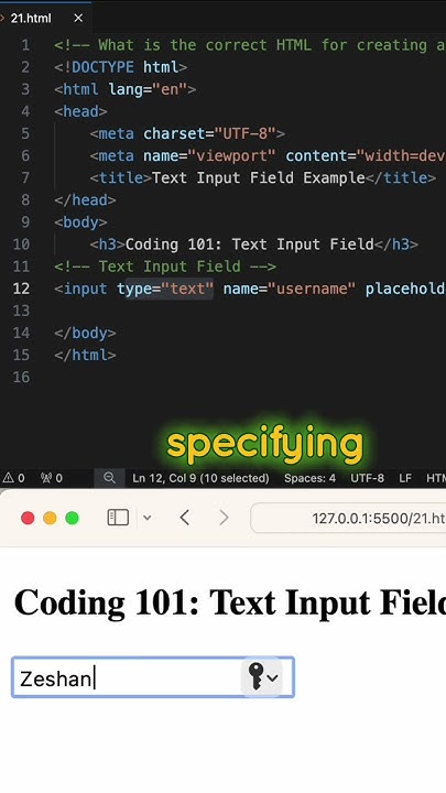 HTML Coding Q&A 21: Correct HTML for creating a text input field? #html ...