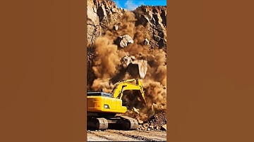 Construction Chaos:Huge Rocks Tumble Down and Smash Into Gigantic Excavator #shorts
