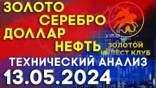 Рынок золота серебра доллара нефти 13 мая 2024 | технический анализ | золото, серебро, доллар, нефть