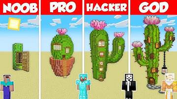 CACTUS HOUSE BASE BUILD CHALLENGE - Minecraft Battle: NOOB vs PRO vs HACKER vs GOD / Animation
