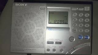 BBC World Service English via Madagascar 0400 UTC 12095 kHz shortwave Sony ICF-7600GR telescopic