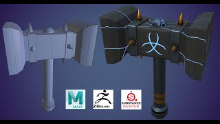 Lowpoly Stylized Hammer#Modeling#Unwraping#Sculpting#Texturing in #Maya#Zbrush#Substance Painter.