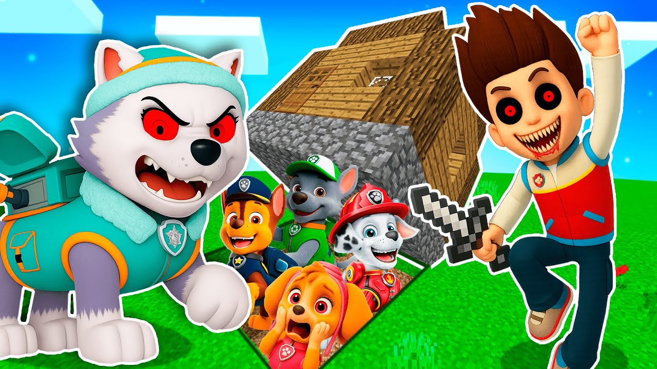 😱 ME ESCONDO BAJO LA CASA de Ryder EXE y Everest EXE de Paw Patrol en MINECRAFT