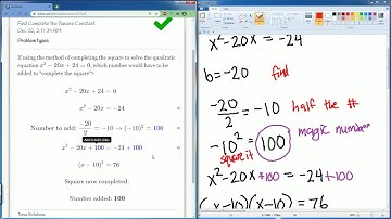 DeltaMath Find the Complete the Sqaure Constant