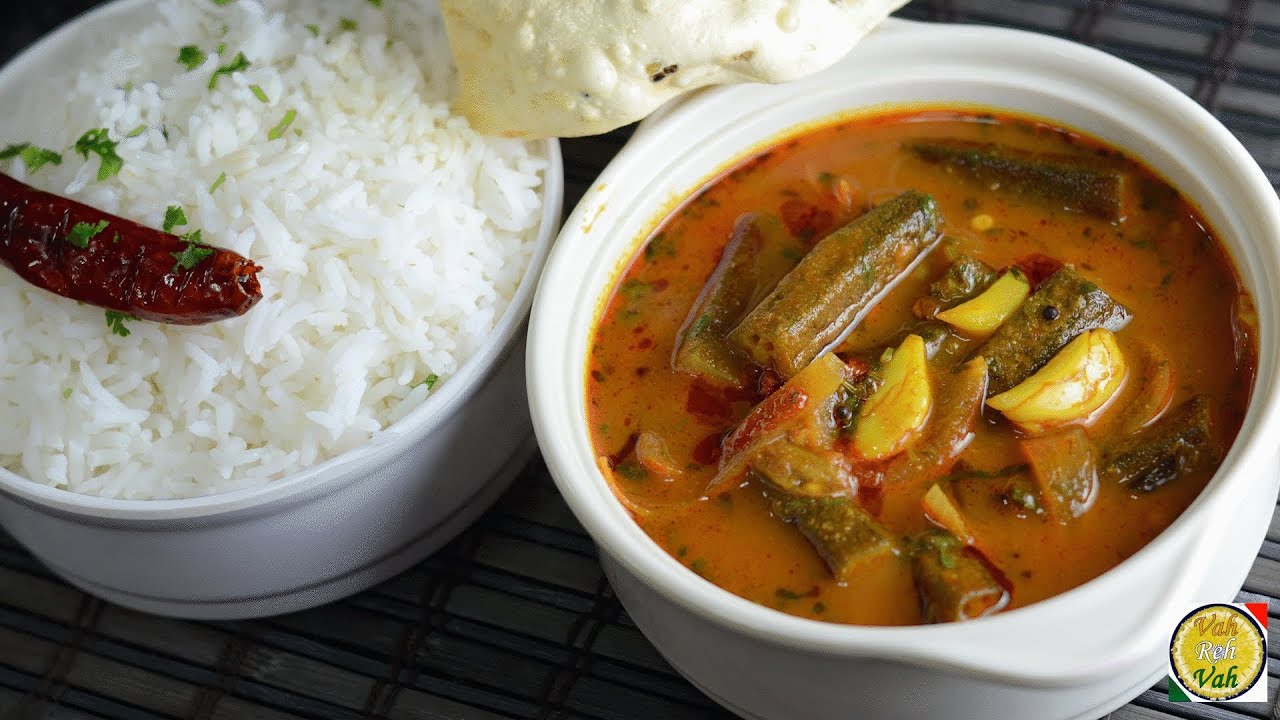 Okra in Tamarind Gravy - Bendakaya Pulusu  - By VahChef @ VahRehVah.com | Vahchef - VahRehVah