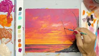 Sunset Painting / How to Paint with Acrylics
