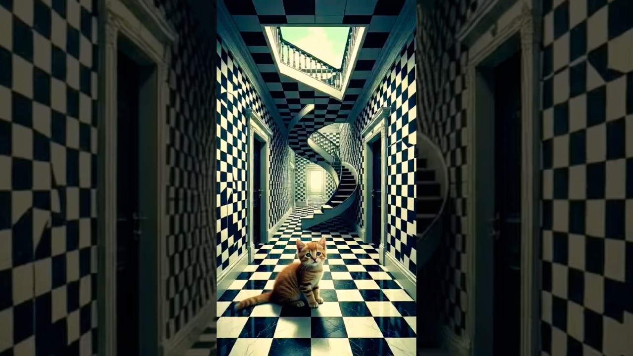 😺🌀 Gravity-Defying Kitten in Escher World 🎭✨ 