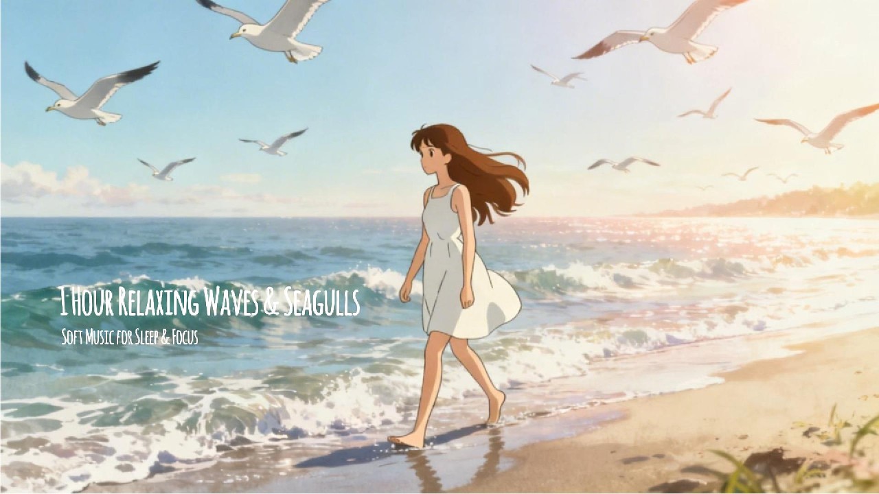 1 Hour Relaxing Ocean Waves & Seagulls Soft Piano I Anxiety Relief Study & Sleep Music