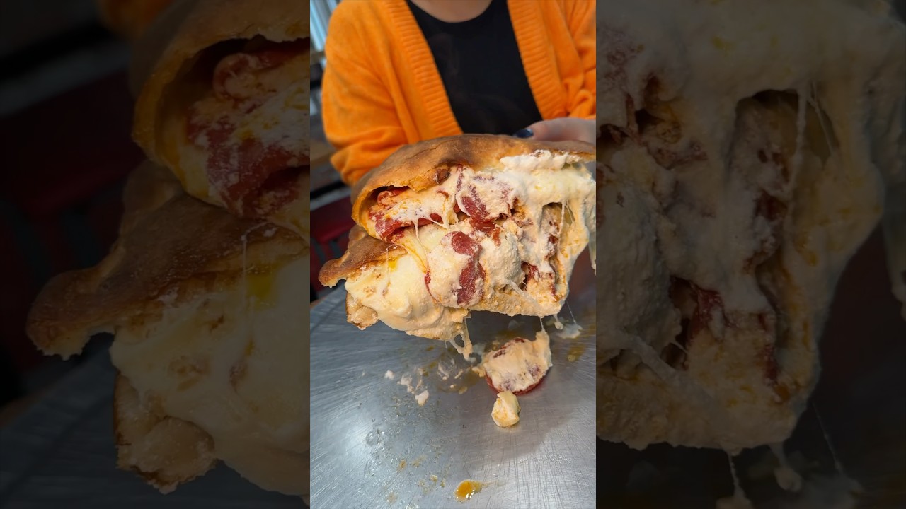 The CHEESIEST PEPPERONI CALZONE EVER from Nuovo York Pizza in NYC! 🍕🧀🔥🤤 #DEVOURPOWER