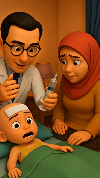 Sick Upin is shocked and scared when he sees the doctor holding a big syringe #upinipin #animation
