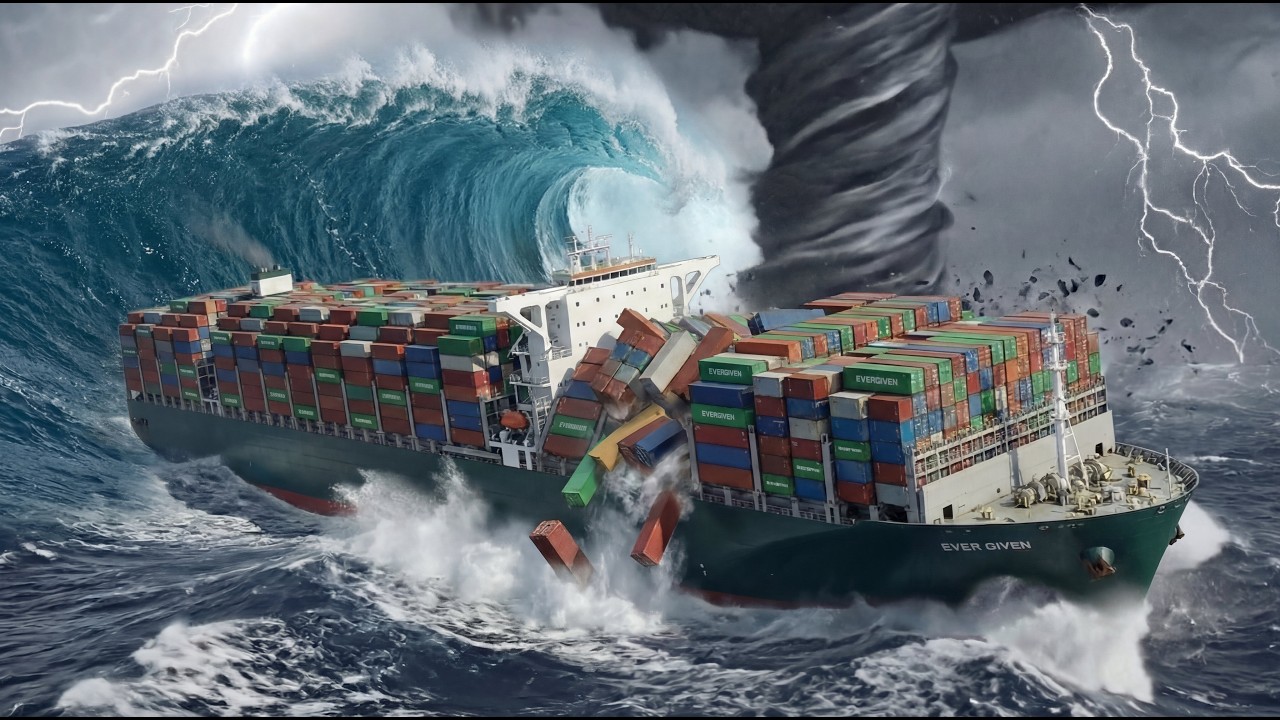 Ever Given vs Massive Tornado + Tsunami Waves (AI Simulation)