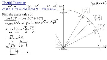 Find the Exact Value of Cosine of 105° (cos105°) Using Sum Identity for Cosine and the Unit Circle
