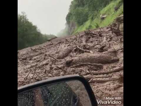Дорога Черкесск-Домбай!17.06.2018.Обрушилась сель с гор.Движение перекрыто.