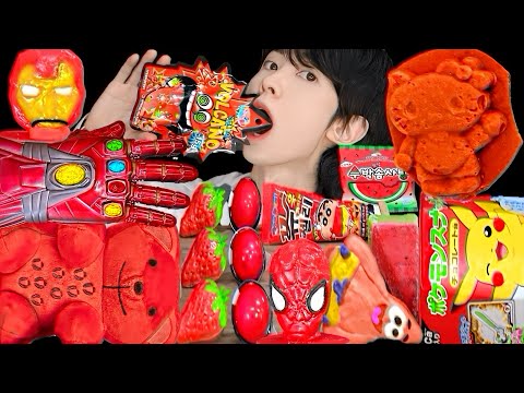 ASMR ICE CREAM RED PARTY 직접 만든 다양한 탕후루 핑크 아이스크림 젤리 먹방 DESSERTS JELLY CANDY MUKBANG EATING SOUNDS 咀嚼音