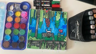 Art vlog-pintura de um cuadro de Hollow Kighit a acuarela, poscas e marcadores