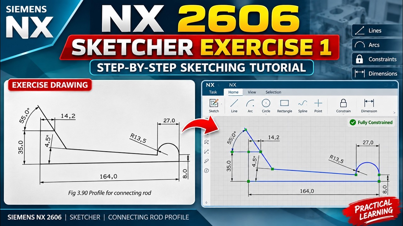 NX 2606 Sketcher Exercises 1 | Step-by-Step Sketching Tutorial