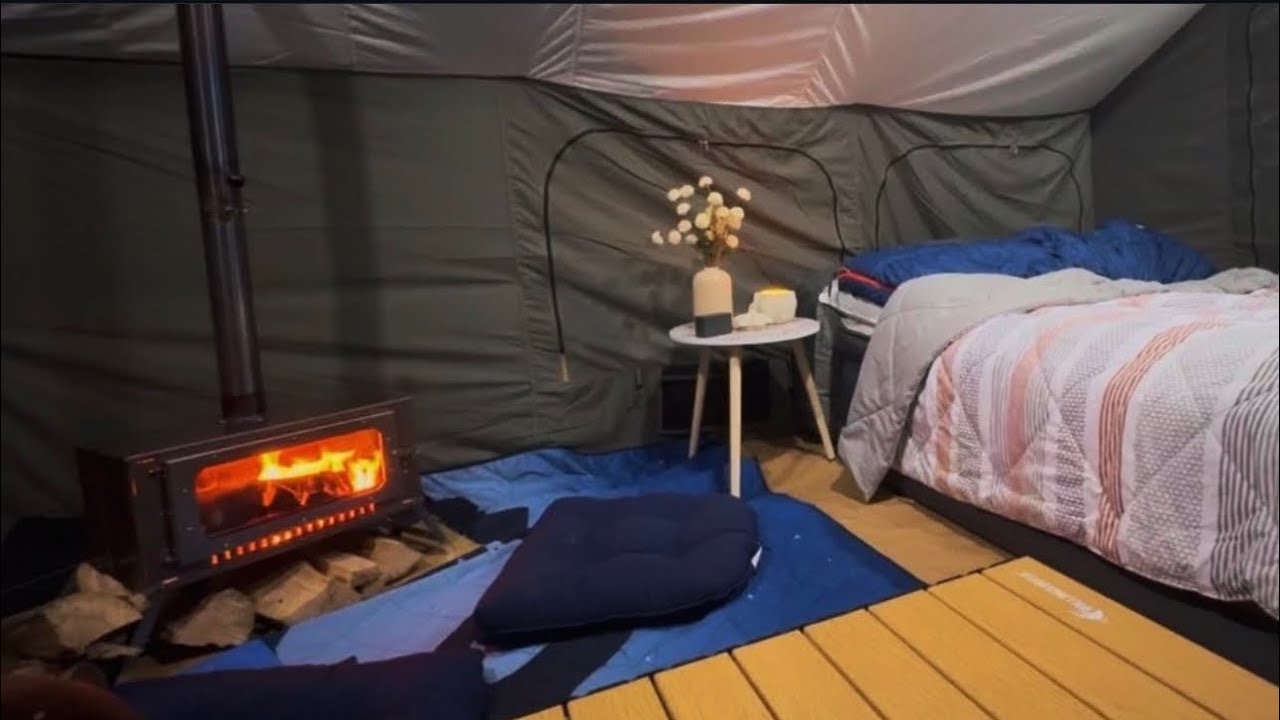 WINTER CAMPING IN HOT TENT in a Kodiak Canvas 12x12 | Green Valley, San Bernardino, CA