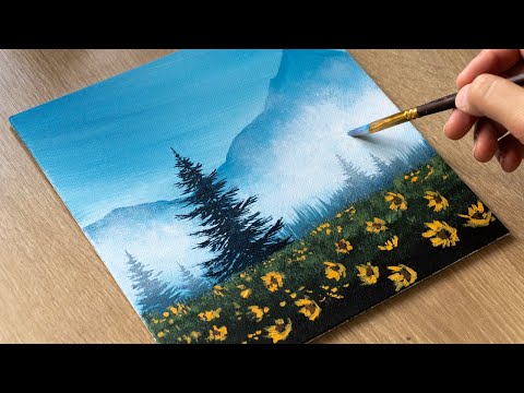 Misty Forest & Flower Field / Acrylic Painting Tutorial Step by Step