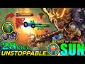 28 Kills + MANIAC!! Sun Monster Offlane 100% Unstoppable!! - Best Build Top 1 Global Sun - MLBB