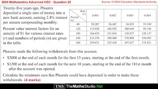 2024 HSC Maths Adv Q26 Find annuity present value given different withdrawal amounts over time