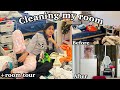 Cleaning my messy room + room tour | أجيو تخملو معايا بيتي + ضويرة فالبيت