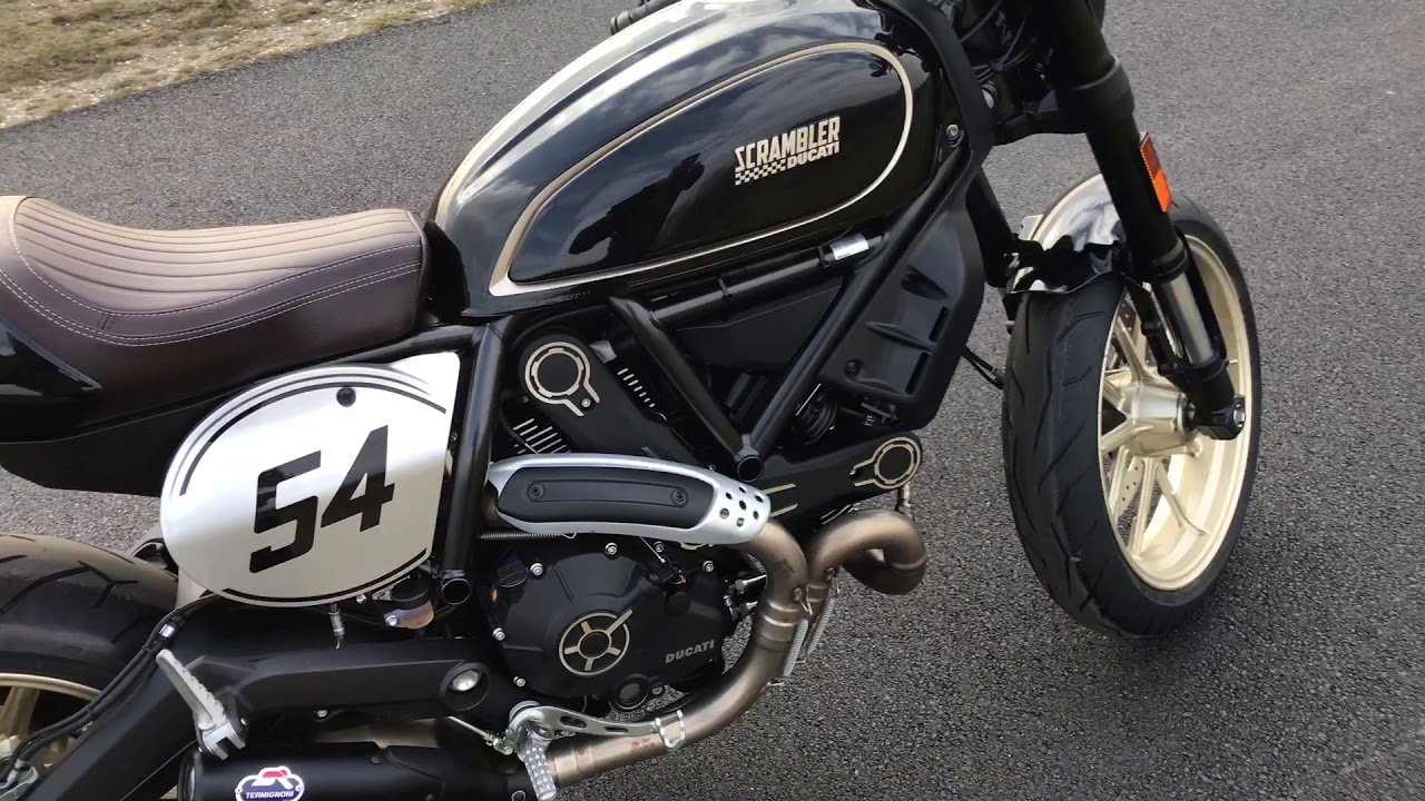 Ducati scrambler cafe racer 2018 stock exhaust sound termignoni - YouTube