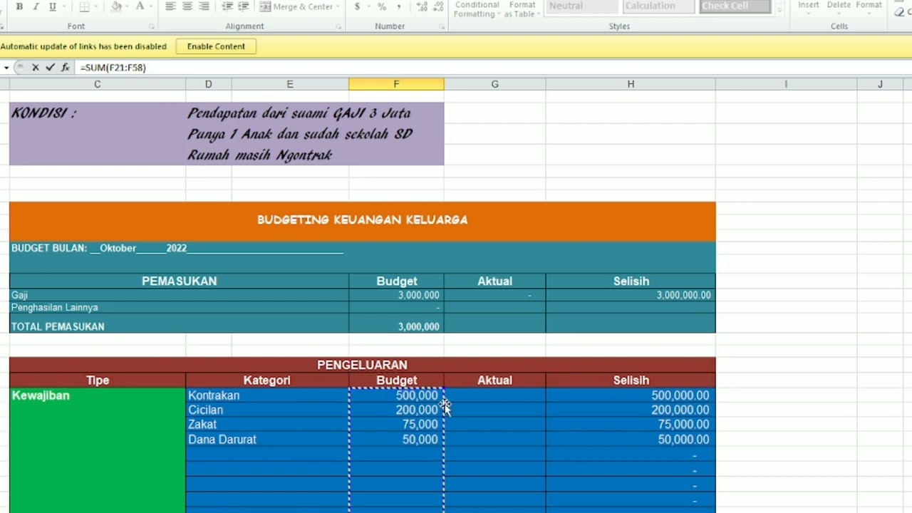 Template Excel Budgeting Gaji