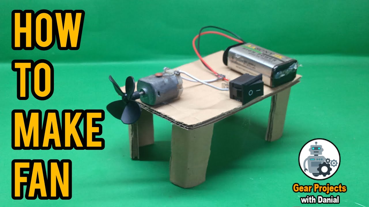 How to Make Mini DC Motor FAN with 9 Volts Battery Gear Project with