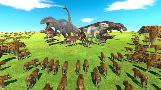 Dinosaurs VS Tiger  Which Dinosaur Can Beat 200 Tigers?