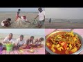 River Fish Fishing and Cooking and Eating Show / Fish Fishing by Net in Sea Bay of Bengal