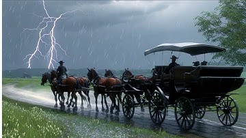 Driving A Wagon POV Through A Thunderstorm With Very Heavy Rain | RDR2 ASMR