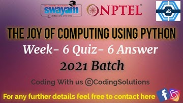 The Joy Of Computing Using Python | Week 6 Answers 2021 | NPTEL ||